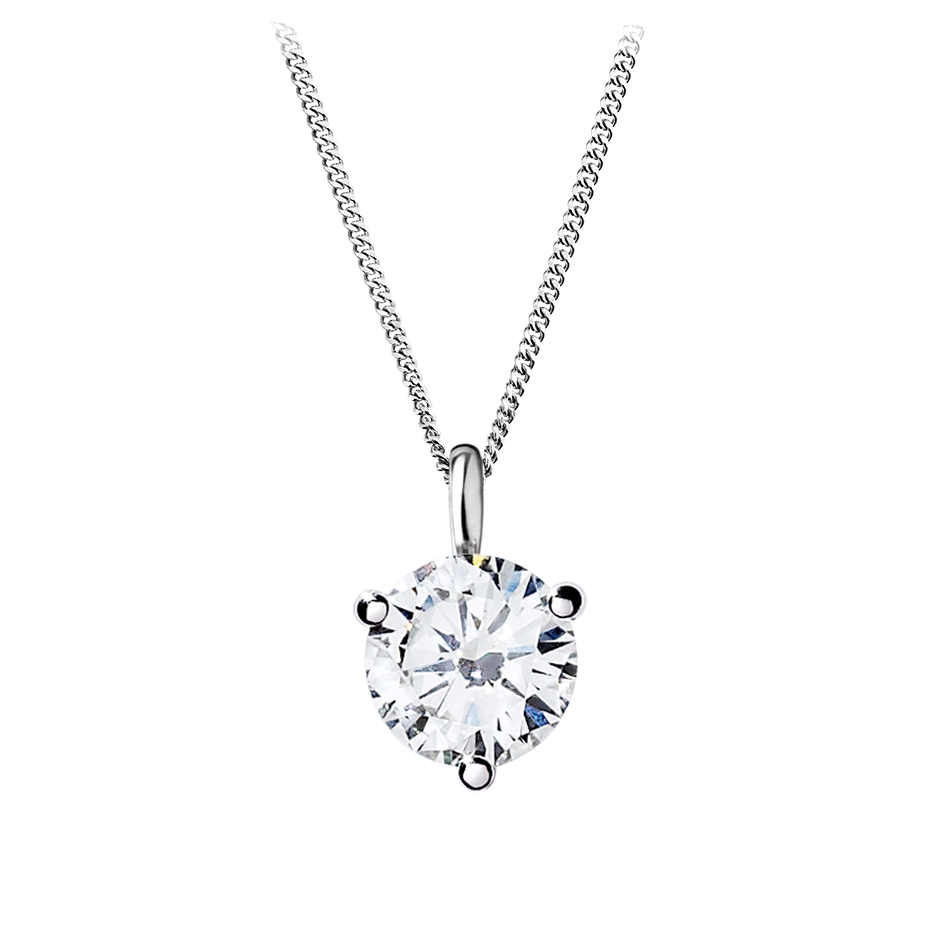 Diamond Pendant 3-Prong Setting in White Platinum