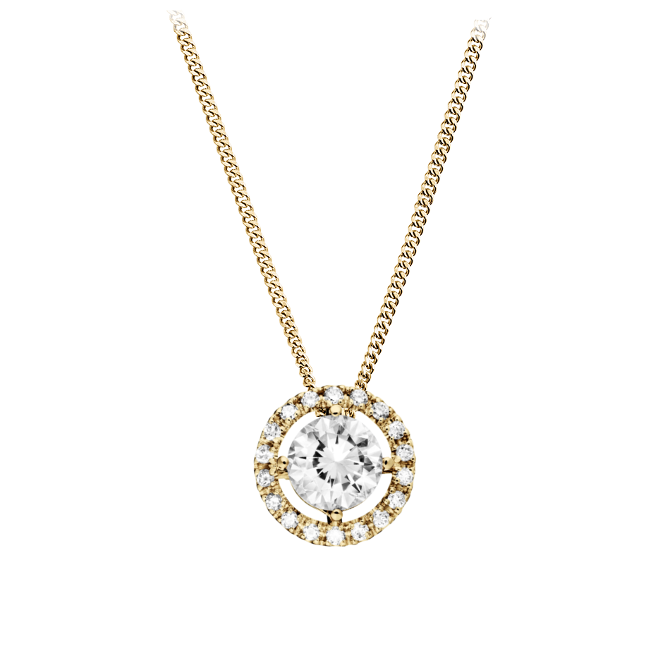 Diamant Anhänger Halo in Gelbgold mit Brillant