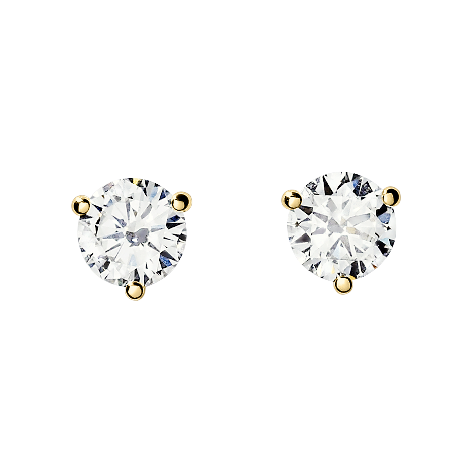 Diamond Stud Earring 3-Krappenfassung in Yellow Gold