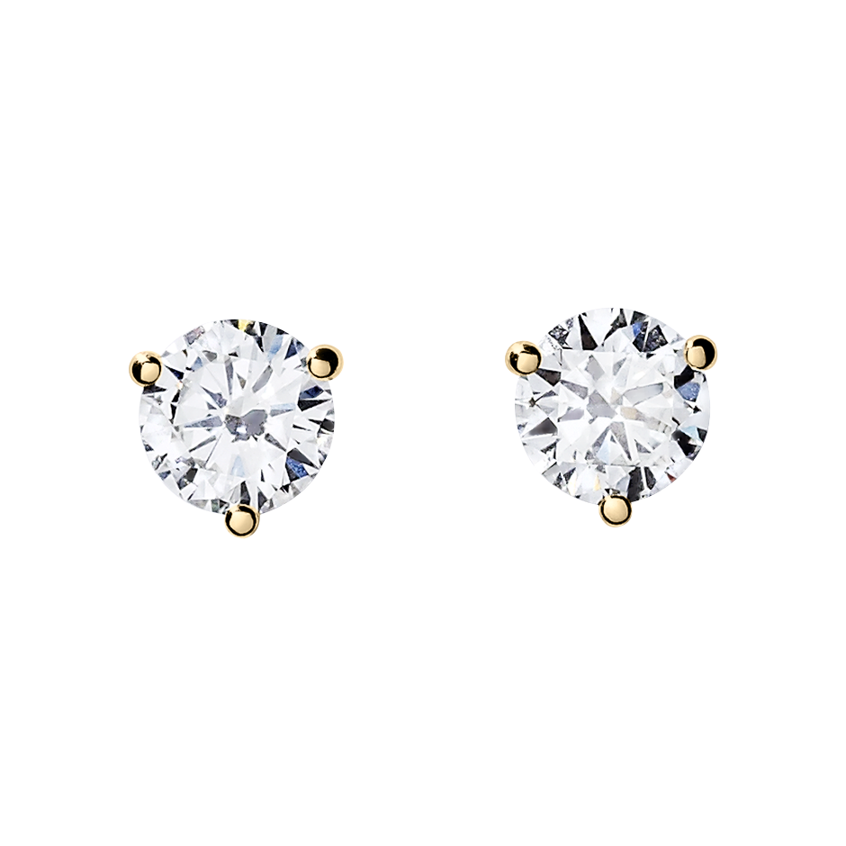 Diamond Stud Earring 3-Krappenfassung in Yellow Rose Gold