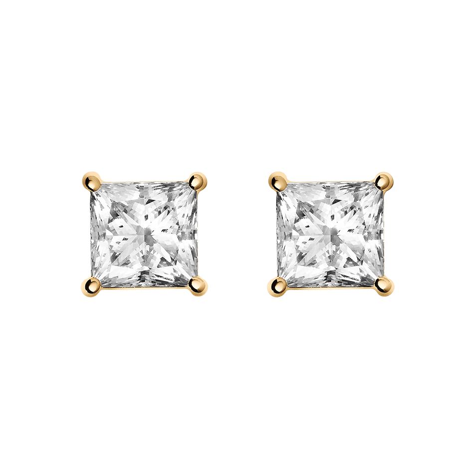 Diamant Ohrstecker 4-Prong Setting in Rosegold mit Princess