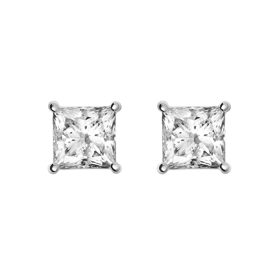 Diamant Ohrstecker 4-Prong Setting in Weissgold mit Princess
