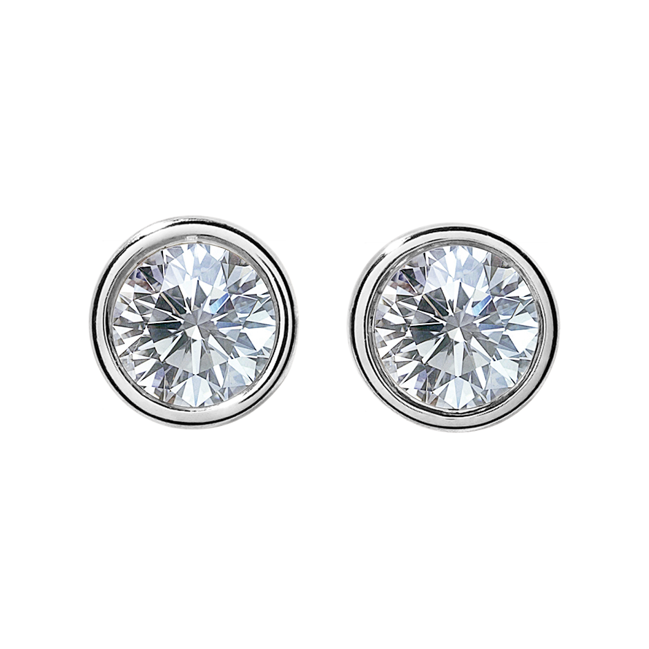 Diamond Stud Earring Bezel Setting in White Platinum